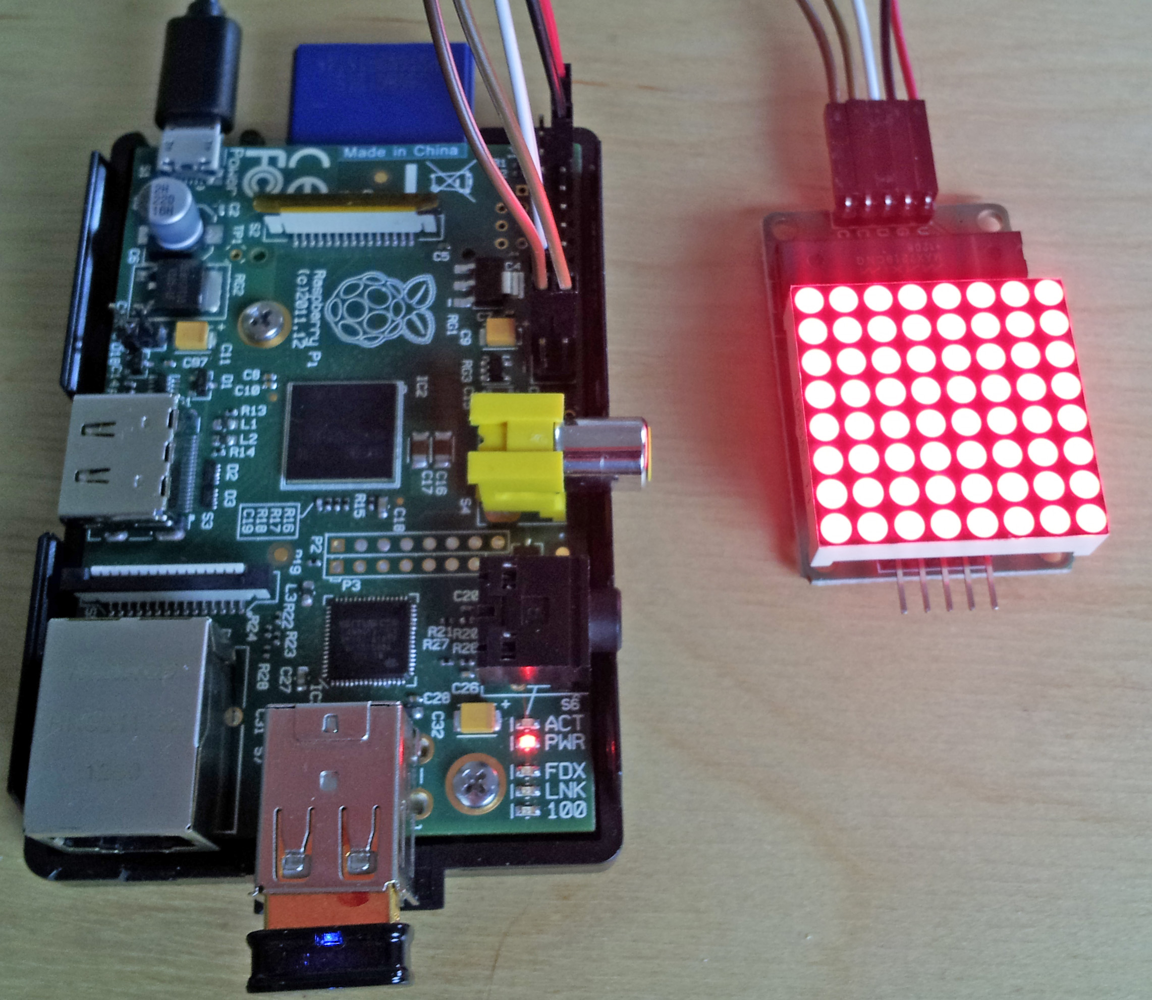 8 x 8 LED array driven by max7219 on the Raspberry Pi via python