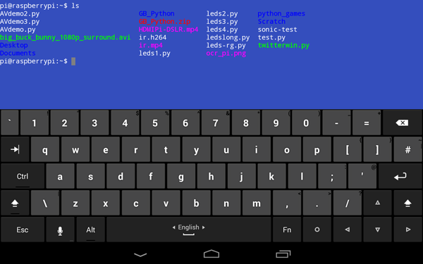 Hackers Keyboard in use with Bluetooth Terminal Emulator in landscape mode