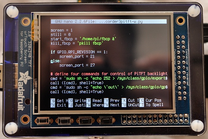 PiTFT displaying a Python raspicamcorder script