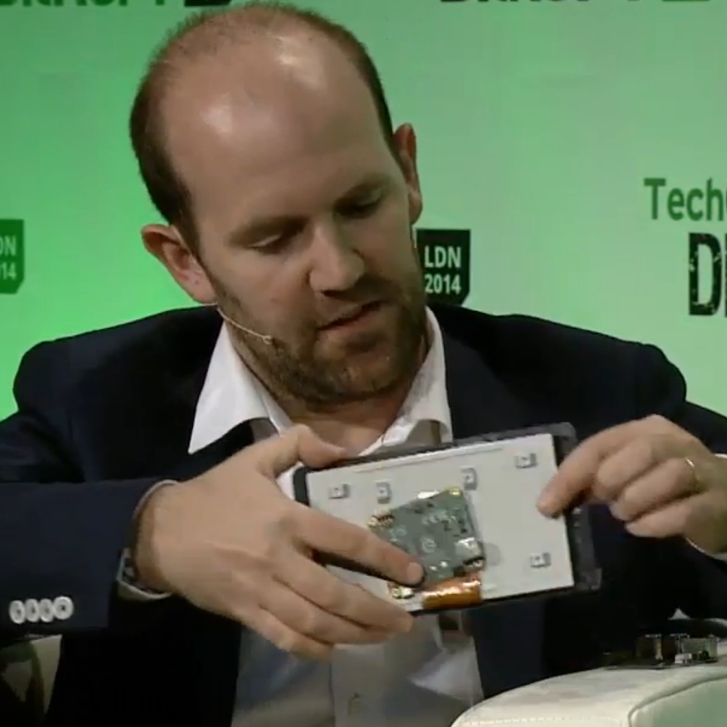 Eben with the touch-screen and interface board at TechCrunch Disrupt