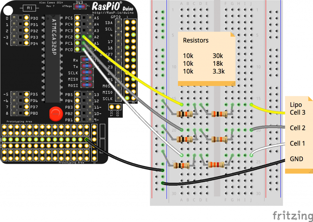 RasPiO Duino lipo monitor circuit