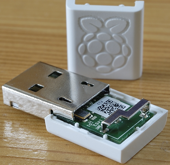 Inside the RPi WiFi dongle, showing antenna