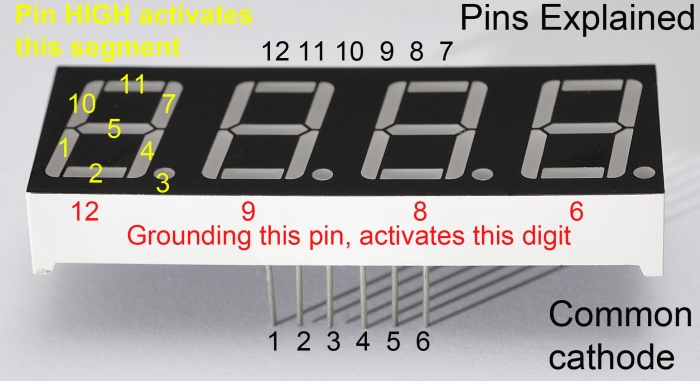 Common cathode 4-digit 7-seg pinouts