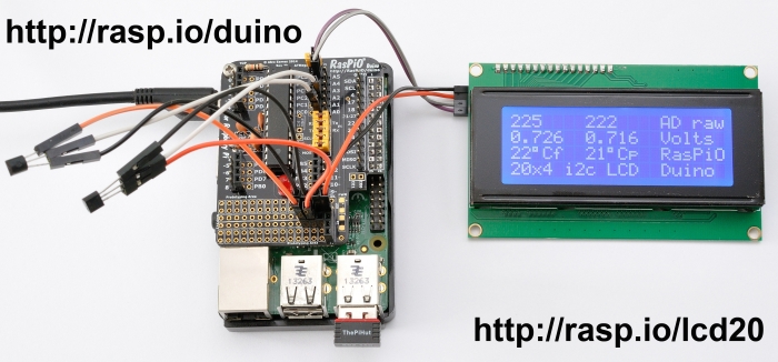 RasPiO Duino + LCD20 kit used for furnace monitoring
