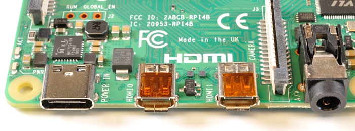 USB-C power port and dual micro-HDMI display outputs